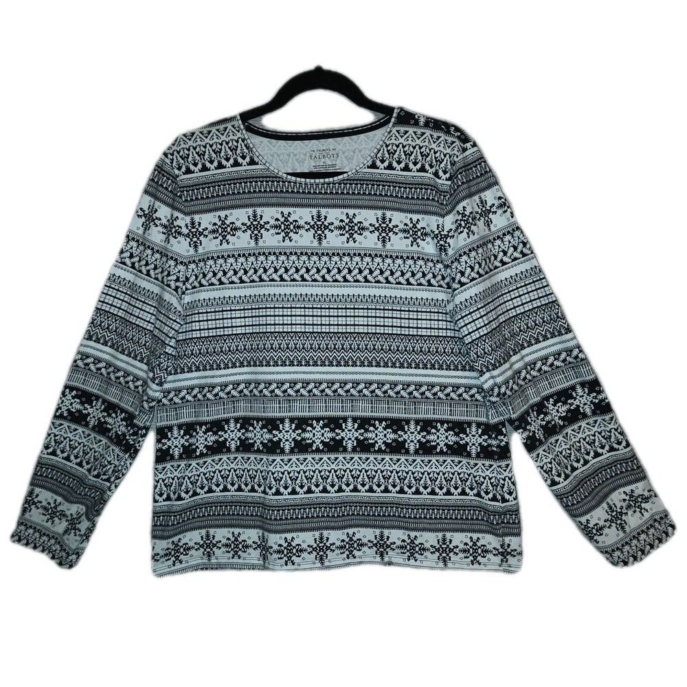 Talbots Soft Knit Jersey Tee Shirt XL Nordic/ Fair Isle Winter Print Blouse Top
